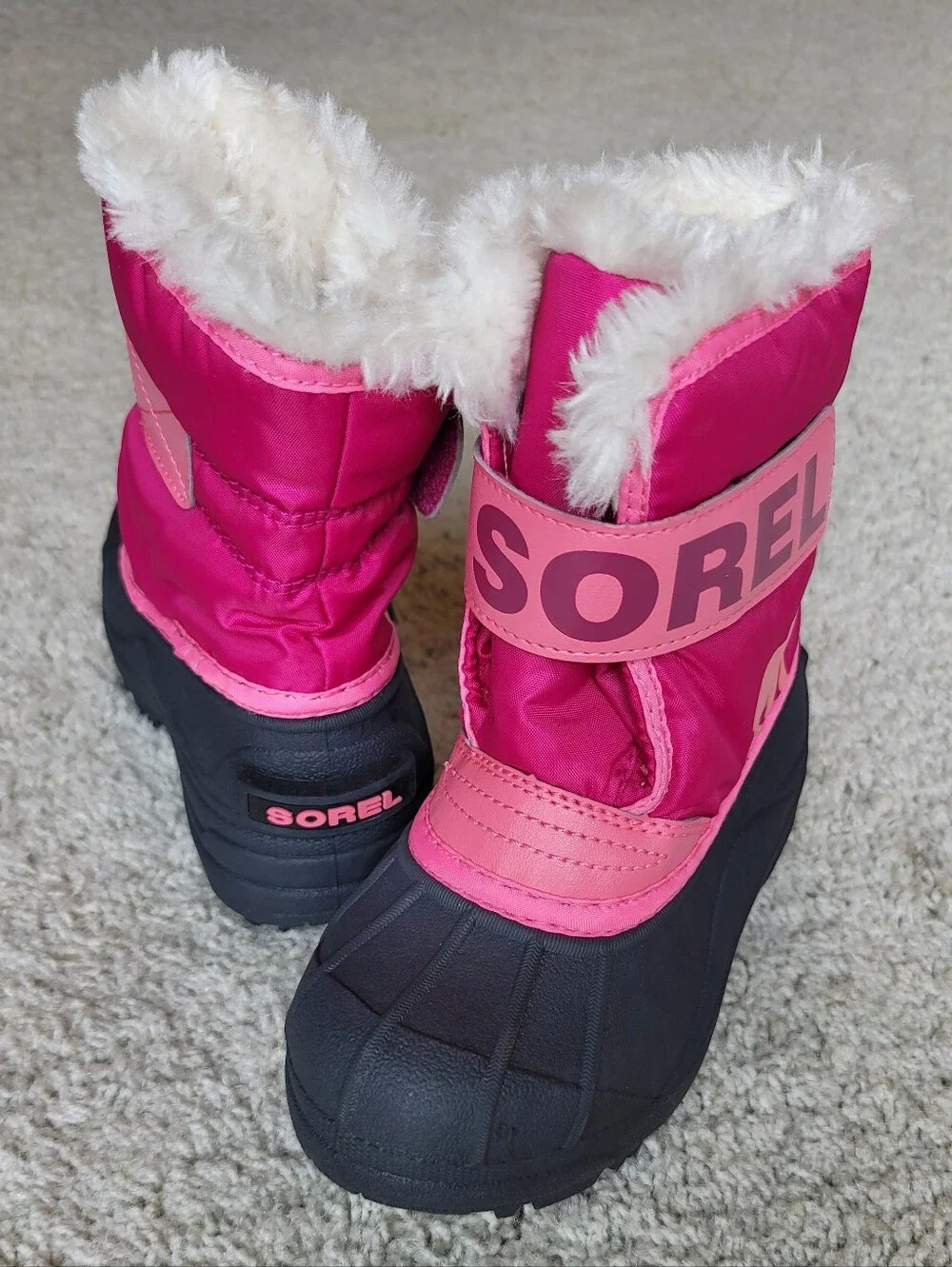 Sorel Kids' Pink & Gray Insulated Velcro Closure Snow Boots Waterproof 9